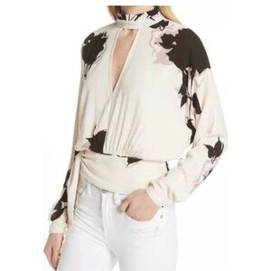 Free People Say You Love Me Floral Ivory Waist Tie Blouse